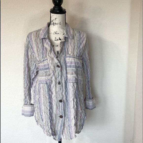 Free People Striped Button Down High Tide  Top (L) - Picture 3 of 12